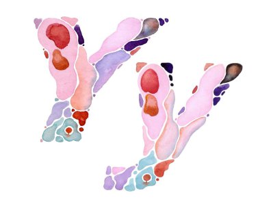 Watercolor illustration of pink uppercase and lowercase letters 