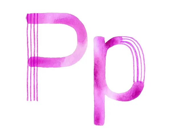 stock image Soft pink watercolor uppercase 'P' and lowercase 'p', crafted with delicate brushstrokes. Perfect for feminine logos, stationery, invitations, and artistic projects.