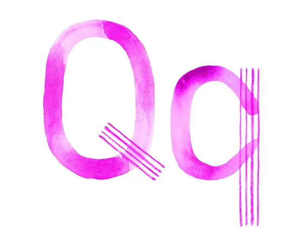 stock image Hand-painted pink watercolor uppercase 'Q' and lowercase 'q', featuring fluid, organic brushstrokes. Ideal for creative branding, invitations, and feminine designs.