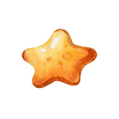 Hand-painted watercolor star-shaped cookie illustration in warm golden-brown tones. Perfect for festive holiday projects, baking themes, invitations, and cozy designs. clipart