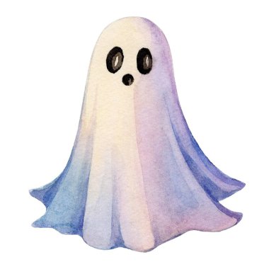 Neşeli bir ifadeye sahip şirin bir hayaletin el boyaması çizimi. Neşeli, neşeli ve Cadılar Bayramı dekorasyonu için mükemmel çocuk el sanatları ya da mevsimsel tasarımlar için..