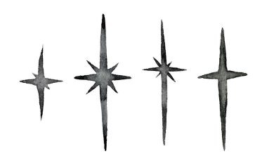 Beyaz arka planda el yapımı grafit yıldızları. Minimalist ve zarif bir tasarım sunuyorlar. Göksel, kozmik ve modern temalı sanat eseri, dekor ve kırtasiye için ideal.