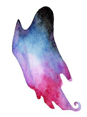 Handcrafted watercolor silhouette of a ghost in red, purple, blue, and black hues, featuring artistic gradients and a mystical, whimsical style. Perfect for Halloween themes. clipart