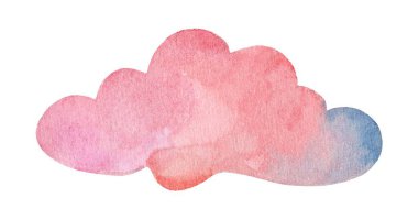 Delicate watercolor cloud features soft pink and blue tones that blend harmoniously to create a tranquil and dreamlike effect in the artwork. Ideal for conveying calmness and creativity. clipart