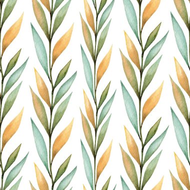 Değişik yeşil ve sarı tonlarda suluboya yapraklar huzurlu ve zarif bir desen oluşturur. Tasarım, doğanın güzelliğini sanatsal yapraklar vasıtasıyla simetrik olarak sergiliyor..