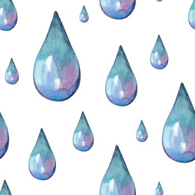 This artwork features various watercolor droplets in shades of blue and purple, arranged artistically against a white background, creating a fresh and vibrant look. clipart