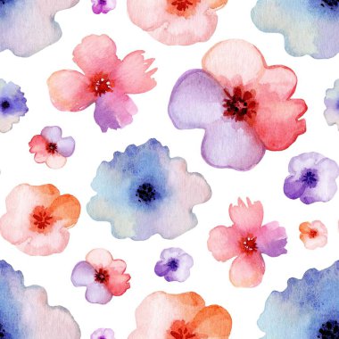 Arkaplanı pembe, mavi ve mor tonlarında çeşitli suluboya çiçeklerinin canlı bir düzenlemesi doldurur. Tasarım, yaratıcılığı artıran ilkbahar estetiğini sergiliyor..