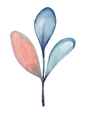 A delicate representation of abstract leaves rendered in soft watercolor, showcasing shades of blue and peach. The artwork captures a serene and calming botanical theme. clipart