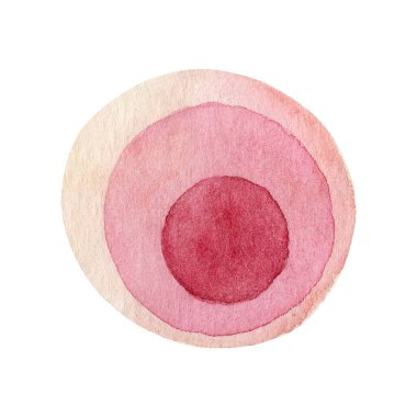 Dairesel suluboya sanat eserleri, temiz beyaz arka planda yumuşak pembe renk katmanlarını gösterir. Bu sanatsal eser, yumuşak renkleriyle her yeri güçlendirir..