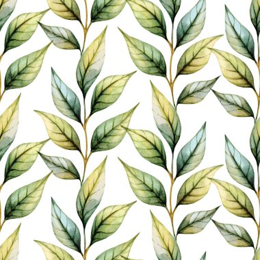 Doğal elementlerin uyumlu bir karışımını tasvir eden alternatif yeşil yapraklar içeren güzel bir desen. Tasarım karmaşık detayları ve yeşilin tonlarını vurguluyor, yeni bir ortam yaratıyor..
