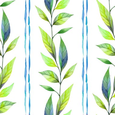 Yumuşak beyaz arka planda yeşil yaprakların çeşitli tonlarını içeren canlı bir desen. Tasarım, doğa ve sükunet hissi uyandıran tekstil veya duvar kağıdı için idealdir..