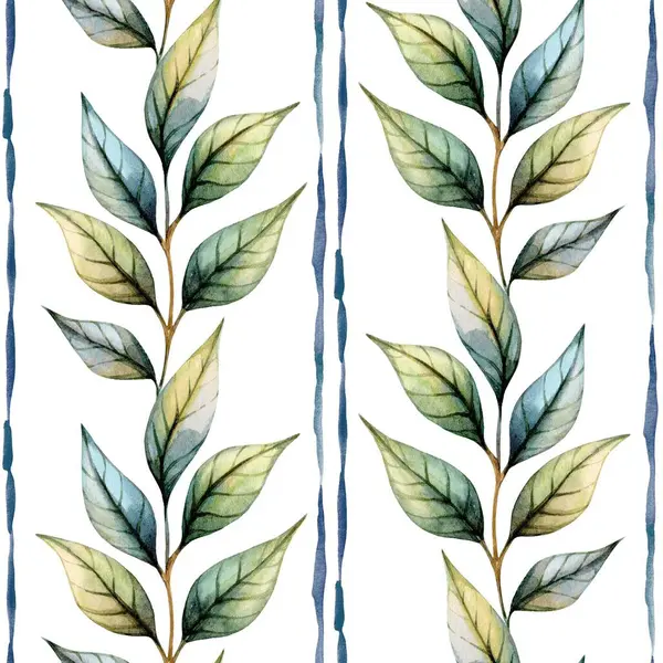 Yumuşak suluboya yapraklar çeşitli yeşil tonlarda beyaz bir arkaplan süsler, kumaş, duvar kağıdı veya sanatsal projeler için ideal davetkar ve dingin bir desen yaratır.