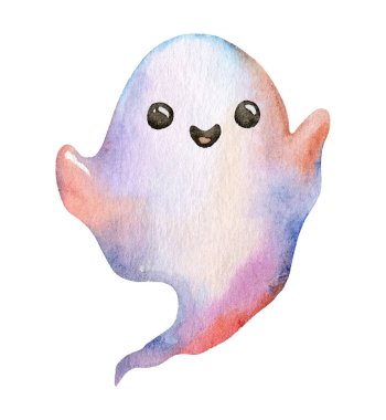 Tuhaf suluboya hayalet karakteri, gülümseyen bir yüz ve pastel renklerle tasvir edilir. Oyuncu tasarım mavi, pembe ve mor tonlarını birleştirir. Festival temaları için mükemmeldir..