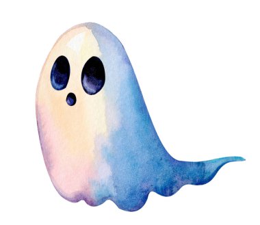 Mavi ve pembe gölgeli yumuşak pastel bir gradyanı olan oyuncu çizgi film tarzı bir hayalet. Yuvarlak gözleri ve şaşırmış ifadesi büyüleyici ve dost canlısı bir görünüm yaratıyor, neşeli temalar için mükemmel..