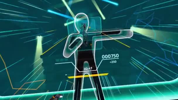 Παιχνίδι Του Παιχνιδιού Χορού Γυαλιά Εικονικής Πραγματικότητας Παίκτης Πρέπει Περπατήσει — Αρχείο Βίντεο