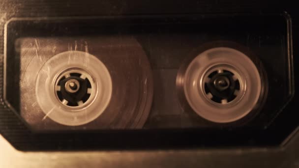 Cassette Played Tape Recorder Soft Flickering Light Close Transparent Audio — Vídeo de stock