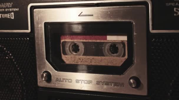 Audio Cassette Playback Vintage Tape Recorder Record Player Playing Old — Vídeos de Stock