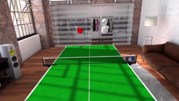 Pov Spel Bordtennis Från Virtuell Verklighet Headset Spela Vid Tennisbordet — Stockvideo