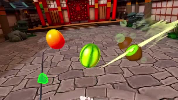 First Person Gameplay Which Player Slices Fruit Mid Air Swords — Vídeos de Stock