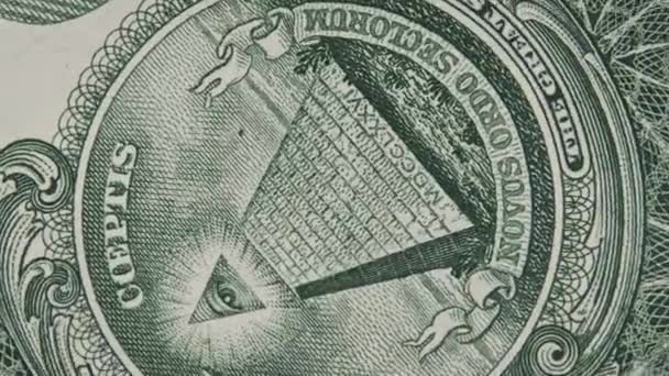 Mason Tecken Symbol För Allseende Öga Tecken Roterar Dollarsedel Närbild — Stockvideo