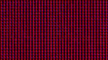 RGB multi-colored LED on the matrix of the TV close-up. Extreme macro view of 4K LED matrix red, blue, and green sub-pixels, monitor, or TV screen. Colored pixels texture creates an abstract pattern.