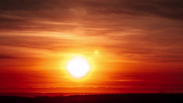 Timelapse Sunset Lens Flare Orange Sky Soft Clouds Horizon Big — Stok video