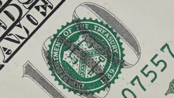 Fragment One Hundred Dollar Bill Rotates Close 100 Banknote Spinning — Stock videók