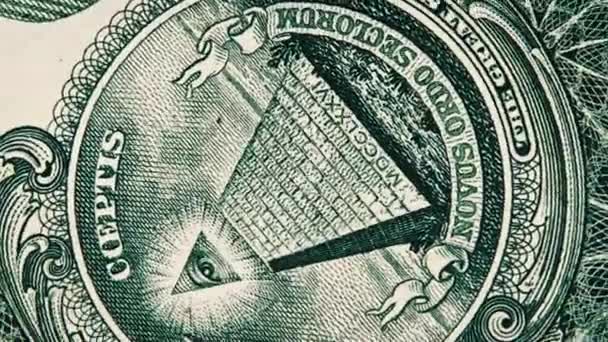Det Allseende Ögontecknet Roterar Dollarsedel Närbild Symbolen För Frimurare Begreppet — Stockvideo