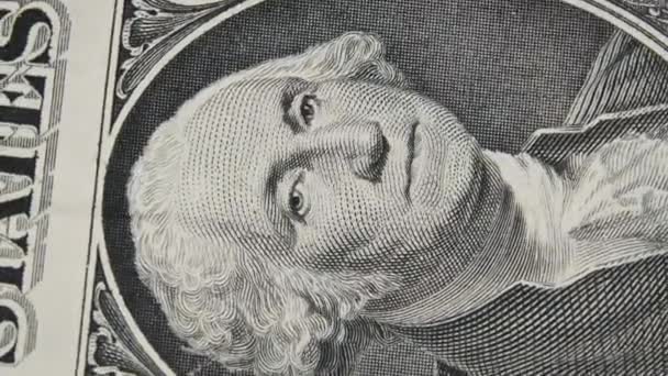 Potret George Washington Pada Uang Satu Dolar Berputar Mendekati Latar — Stok Video