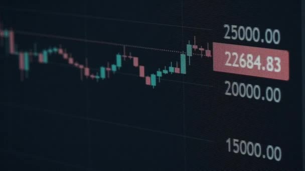 Timelapse Bitcoin Price Chart Monitor Screen Англійською Графік Обміну Криптовалютою — стокове відео
