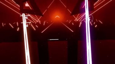 Saber müzik ritim oyununda ilk elden VR Gameplay. Işın kılıçlarıyla dövülmüş 3 boyutlu küp kesikleri. Neon çevre ve dinamik sahne ışıkları. Sanal gerçeklik gözlükleriyle oyun dünyasına dalmak.