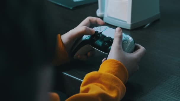 Boy Using Video Game Controller Console Game Teenager Controls Joystick — стоковое видео