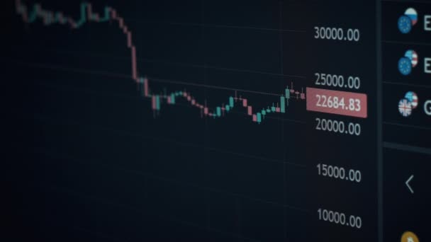 Cryptocurrency Exchange Chart Online Laptop Screen Stock Market Chart Bitcoin — Stock Video