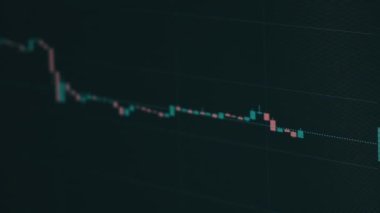 Bitcoin Trading With Price Evolution, Cryptocurrency Exchange Chart. Candles on the price chart move in a timelapse. Graph of crypto trading online on a laptop screen. Graph data, Stock market