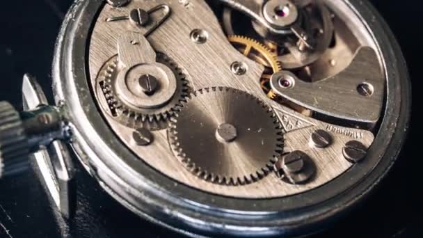 Timelapse Del Mecanismo Cronómetro Vintage Con Primer Plano Rotación Mecanismo — Vídeos de Stock