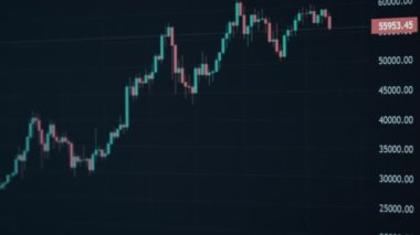 Timelapse of Bitcoin price chart on the monitor screen. Cryptocurrency exchange chart online. Stock market chart of Bitcoin currency. Graph of digital quotes of usd and btc at stock exchange market