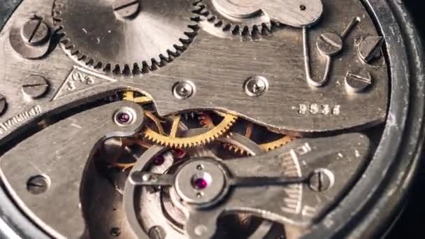 Timelapse Mecanismo Cronômetro Vintage Close Mecanismo Relógio Redondo Trabalhando Uma — Vídeo de Stock