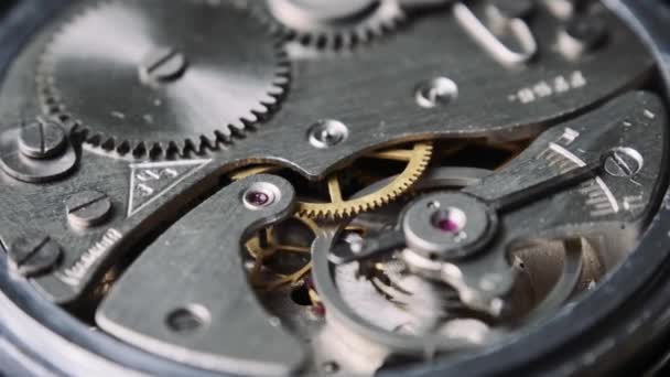 Mechanisme Van Vintage Stopwatch Close Uurs Horloge Mechanisme Werkt Macro — Stockvideo
