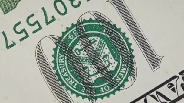 Fragment One Hundred Dollar Bill Rotates Close 100 Banknote Spinning — Vídeos de Stock