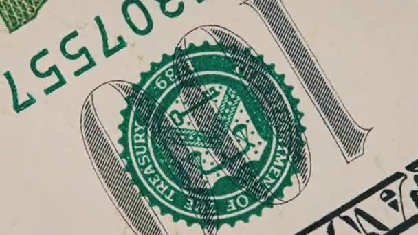 Close Rotating 100 Dollar Bill Fragment Banknote Extreme Macro Fiat — Stock Video