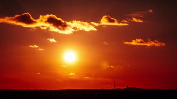 Timelapse Sunset Orange Sky Horizon Big Bright Red Sun Sunrays — Video Stock