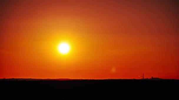 Timelapse Sunset Orange Sky Horizon Big Bright Red Sun Sunrays — Stock Video
