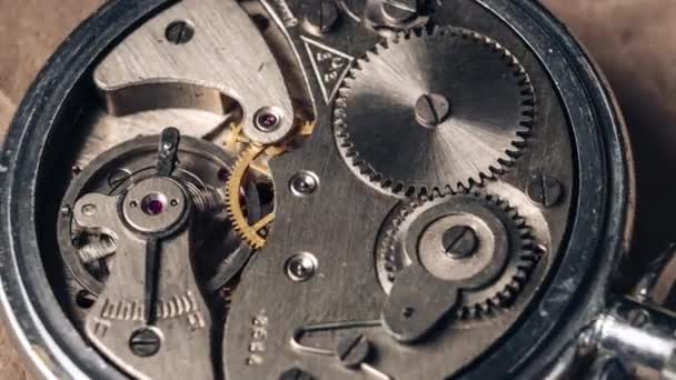 Timelapse Mecanismo Relógio Close Vintage Relógio Redondo Mecanismo Trabalho Rotação — Vídeo de Stock