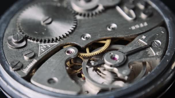 Mechanism Vintage Stopwatch Close Clock Watch Mechanism Working Macro Old — Wideo stockowe