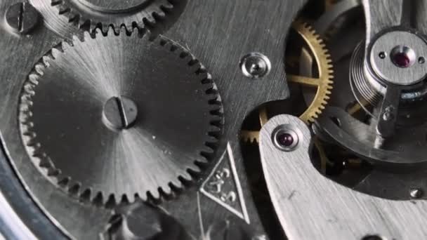 Mecanismo Relógio Gira Close Mecanismo Trabalho Cronômetro Redondo Girando Macro — Vídeo de Stock