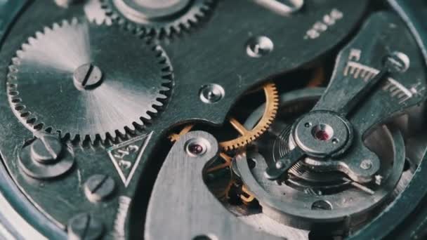Clock Mechanism Rotates Close Vintage Stopwatch Mechanism Working Macro Old — 비디오
