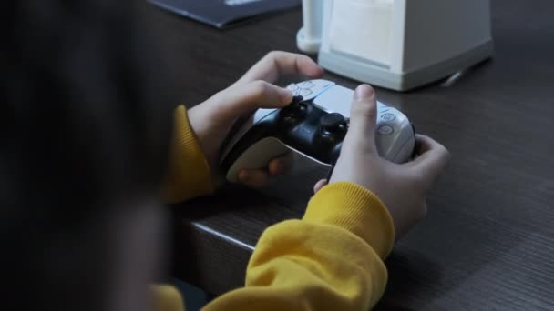 Game Game Console Teenager Controls Joystick His Hands While Sitting — Stock Video