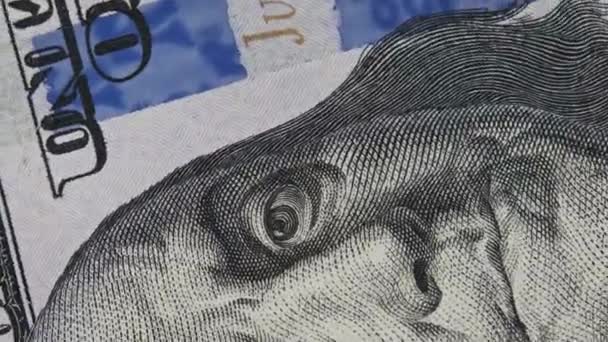 One Hundred Dollar Banknote Rotate Extreme Macro Rotating 100 Bill — Vídeo de Stock