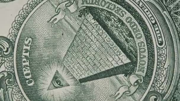 Знак Мейсона Всевидящего Глазного Знака Вращается Крупном Плане Долларовой Купюре — стоковое видео