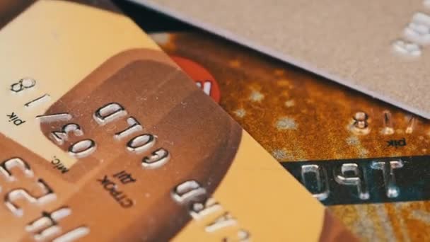 Plastic Credit Card Rotates Close Plastic Bank Card Spinning Macro — Stockvideo